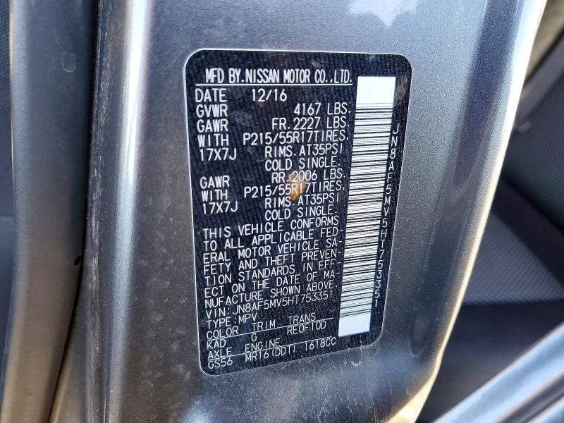 98779805 :رقم المزاد ، JN8AF5MV5HT753351 vin ، 2017 Nissan Juke مزاد بيع