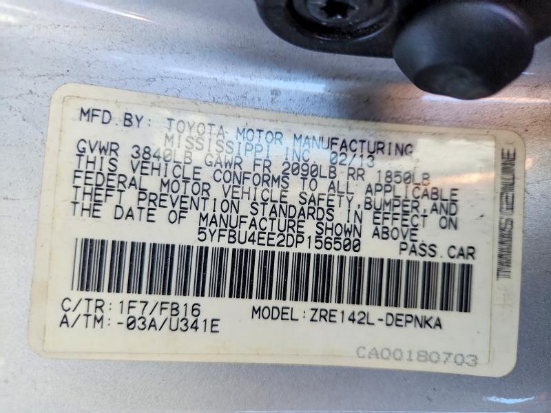 2013 Toyota Corolla მანქანა იყიდება აუქციონზე, vin: 5YFBU4EE2DP156500, აუქციონის ნომერი: 73537485