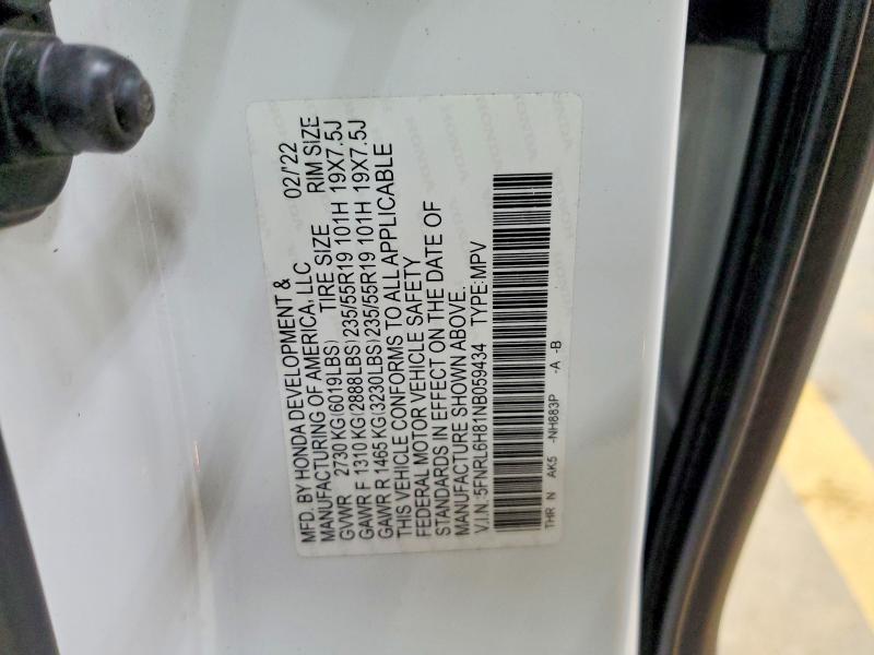 Продаж на аукціоні авто 2022 Honda Odyssey, vin: 5FNRL6H81NB059434, номер лоту: 99595215