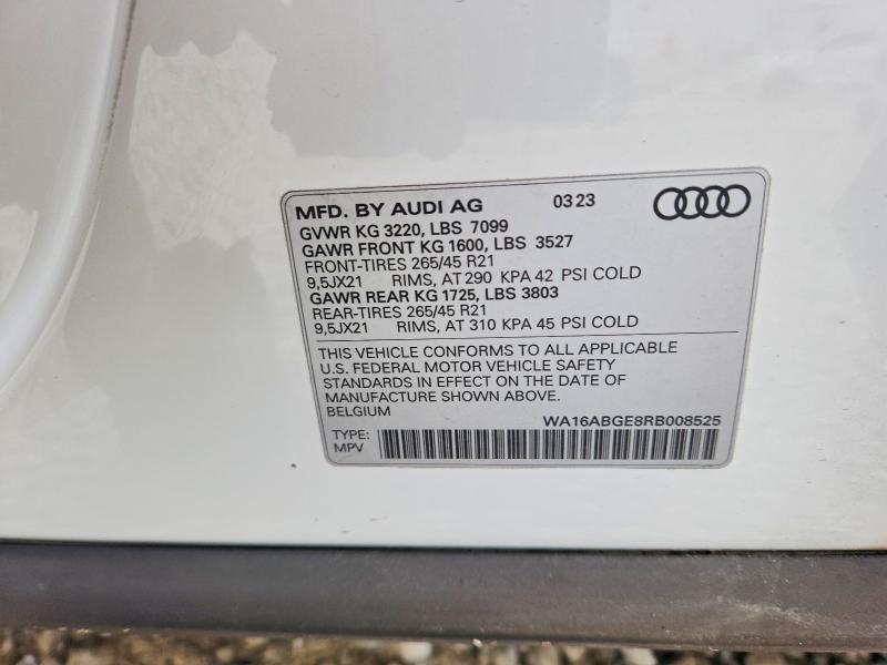 2024 Audi Q8 E-tron მანქანა იყიდება აუქციონზე, vin: WA16ABGE8RB008525, აუქციონის ნომერი: 75685295