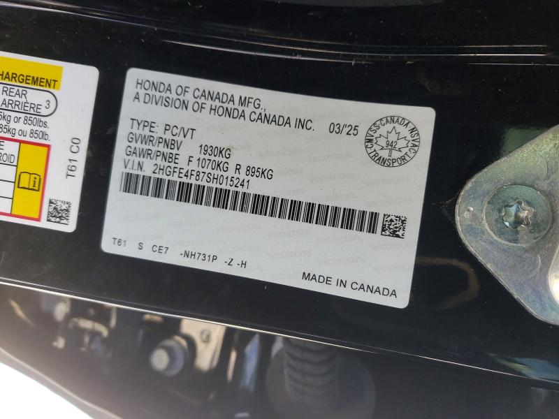 Продажа на аукционе авто 2025 Honda Civic Sport Hev 4dr, vin: 2HGFE4F87SH015241, номер лота: 73652805