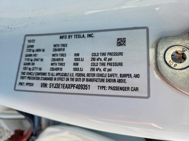 Продажа на аукционе авто 2023 Tesla Model 3, vin: 5YJ3E1EAXPF409351, номер лота: 74199465
