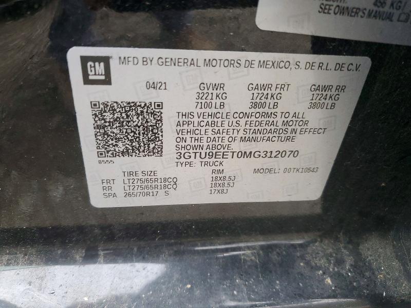 Продажа на аукционе авто 2021 Gmc Sierra, vin: 3GTU9EET0MG312070, номер лота: 74063985