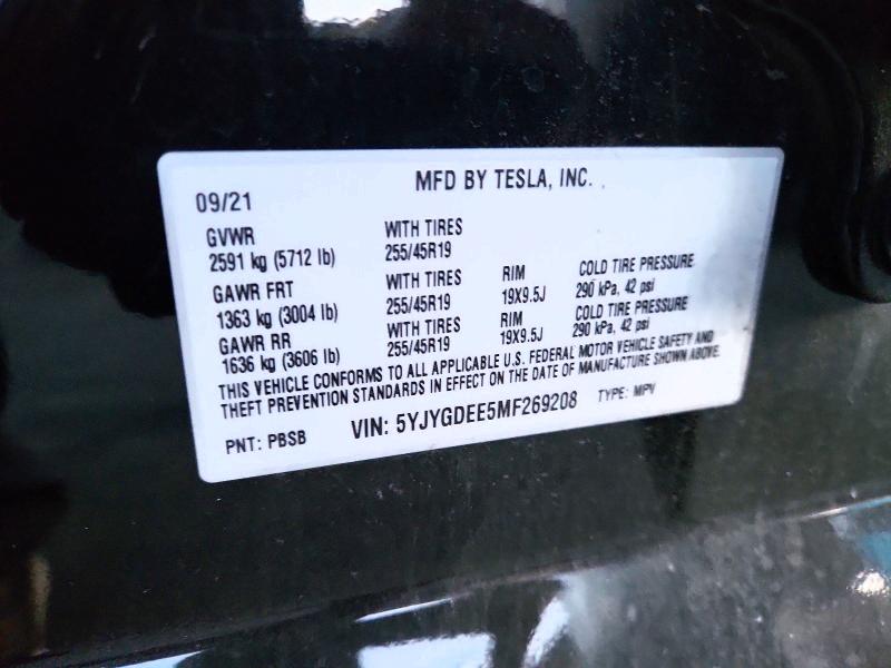 Aukcja sprzedaży 2021 Tesla Model Y, vin: 5YJYGDEE5MF269208, numer aukcji: 74496275