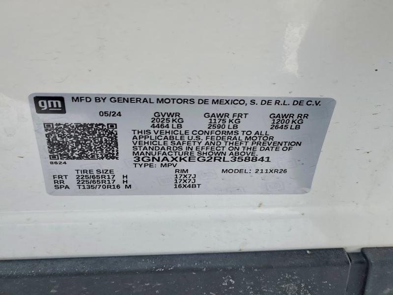 2024 Chevrolet Equinox მანქანა იყიდება აუქციონზე, vin: 3GNAXKEG2RL358841, აუქციონის ნომერი: 74941465