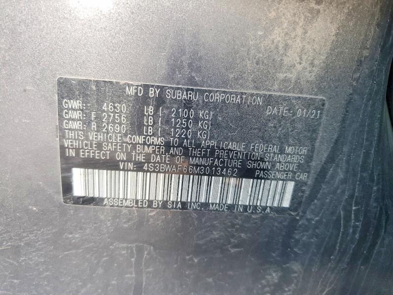99798805 :رقم المزاد ، 4S3BWAF66M3013462 vin ، 2021 Subaru Legacy مزاد بيع