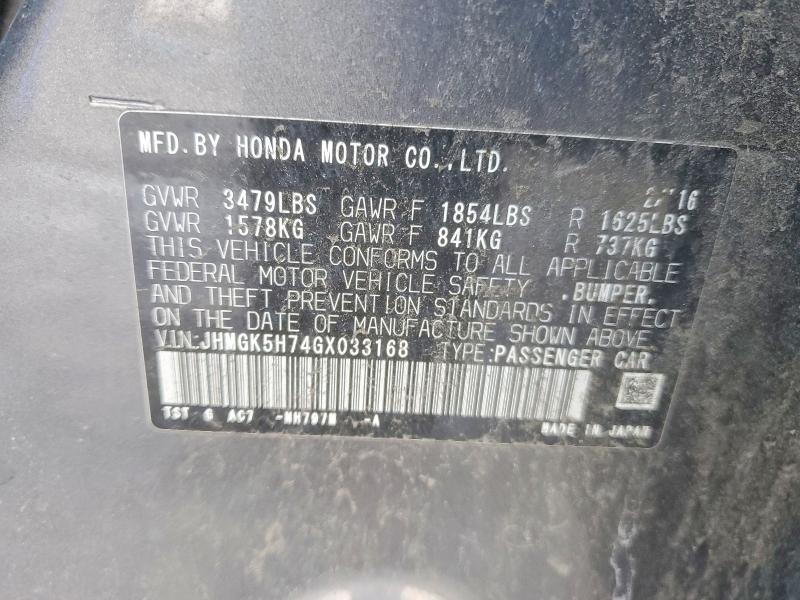 2016 Honda Fit მანქანა იყიდება აუქციონზე, vin: JHMGK5H74GX033168, აუქციონის ნომერი: 98129005