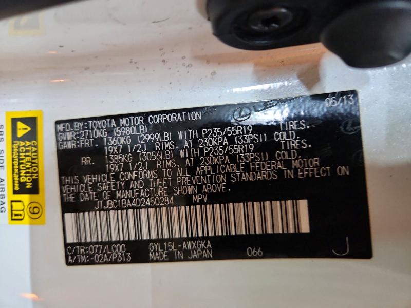 74140845 :رقم المزاد ، JTJBC1BA4D2450284 vin ، 2013 Lexus Rx 450h مزاد بيع