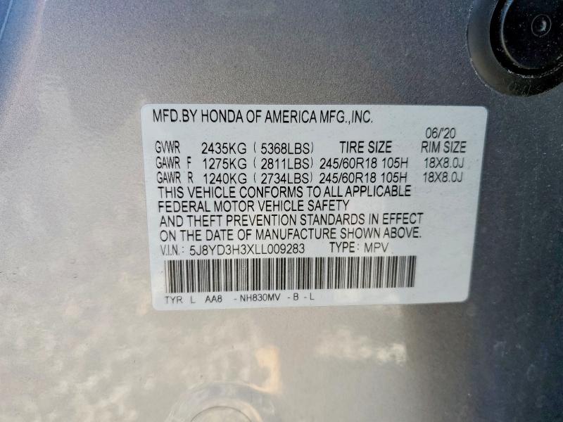 Aukcja sprzedaży 2020 Acura Mdx, vin: 5J8YD3H3XLL009283, numer aukcji: 74788505