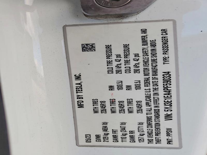 99336675 :رقم المزاد ، 5YJ3E1EA4PF590334 vin ، 2023 Tesla Model 3 مزاد بيع