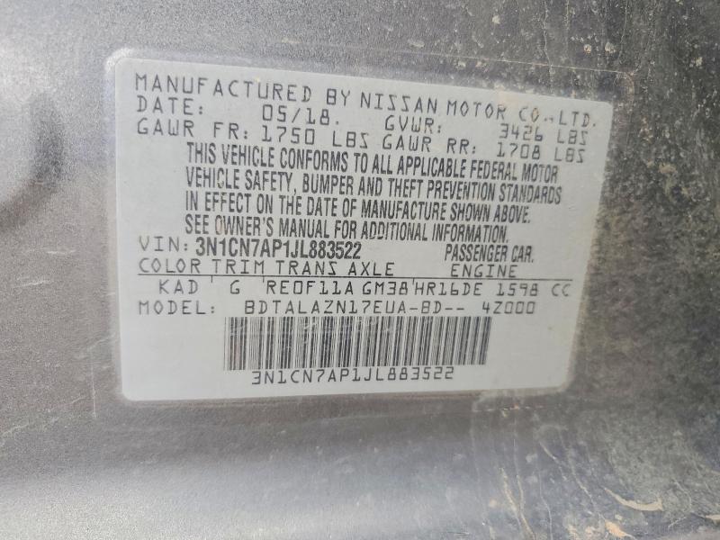 Продаж на аукціоні авто 2018 Nissan Versa, vin: 3N1CN7AP1JL883522, номер лоту: 98871715