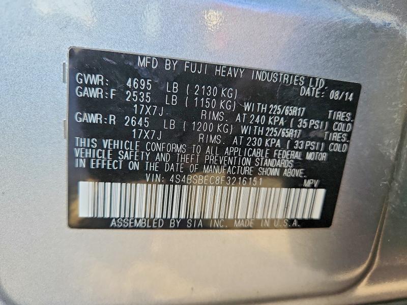 2015 Subaru Outback მანქანა იყიდება აუქციონზე, vin: 4S4BSBEC8F3216151, აუქციონის ნომერი: 72116145