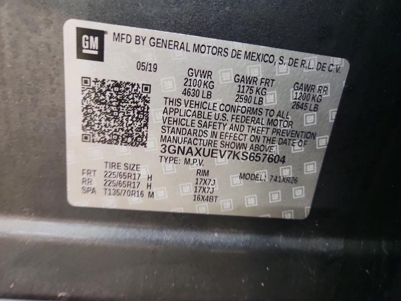 97624715 :رقم المزاد ، 3GNAXUEV7KS657604 vin ، 2019 Chevrolet Equinox مزاد بيع