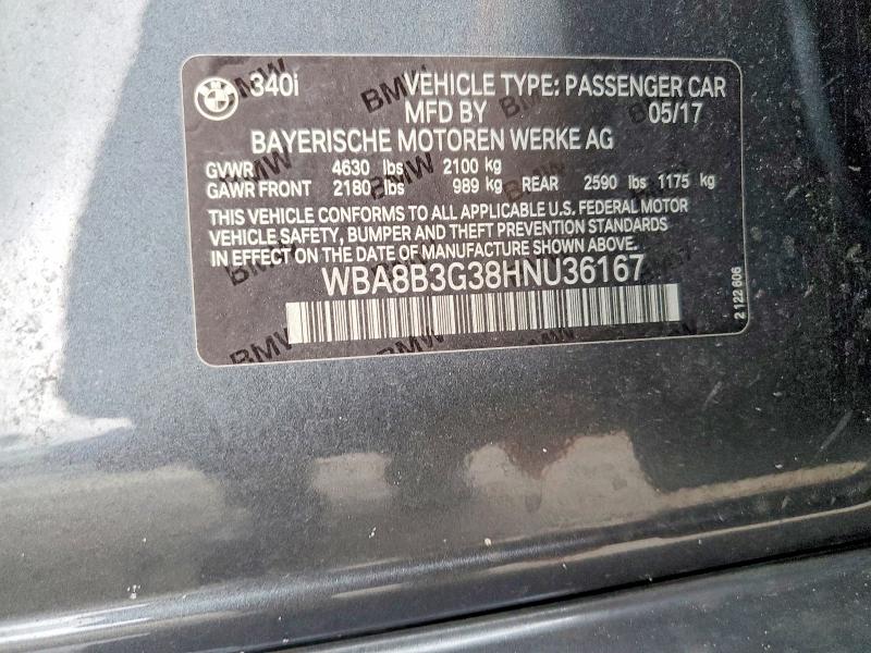Aukcja sprzedaży 2017 Bmw 340, vin: WBA8B3G38HNU36167, numer aukcji: 73000145