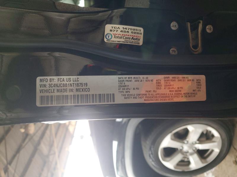 2022 Jeep Compass მანქანა იყიდება აუქციონზე, vin: 3C4NJCBB1NT187519, აუქციონის ნომერი: 74748415