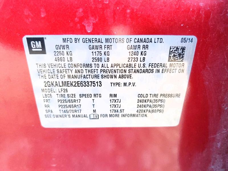 2014 Gmc Terrain მანქანა იყიდება აუქციონზე, vin: 2GKALMEK2E6337513, აუქციონის ნომერი: 75180345