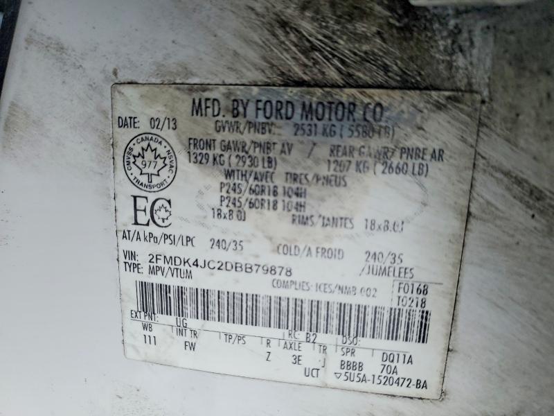 73996955 :رقم المزاد ، 2FMDK4JC2DBB79878 vin ، 2013 Ford Edge Sel مزاد بيع