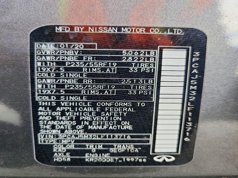 Aukcja sprzedaży 2020 Infiniti Qx50, vin: 3PCAJ5M32LF113716, numer aukcji: 74102855