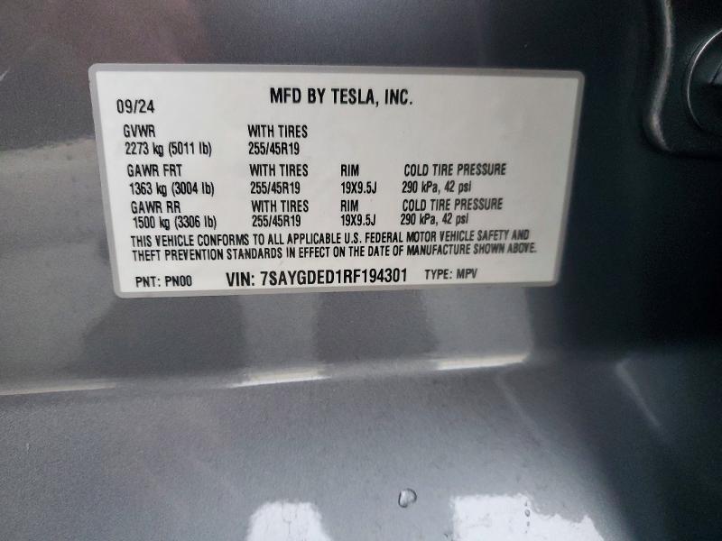 Aukcja sprzedaży 2024 Tesla Model Y, vin: 7SAYGDED1RF194301, numer aukcji: 98942925