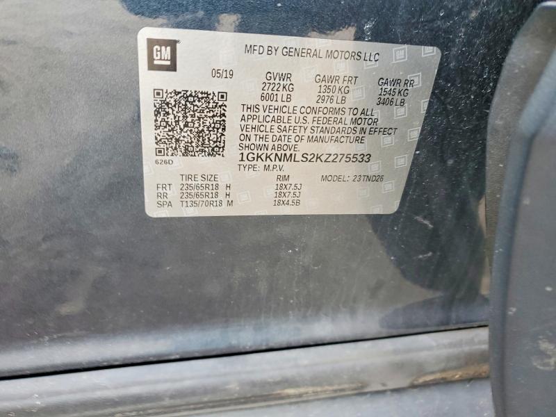 73603235 :رقم المزاد ، 1GKKNMLS2KZ275533 vin ، 2019 Gmc Acadia مزاد بيع