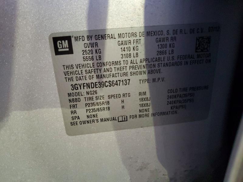99636235 :رقم المزاد ، 3GYFNDE39CS647137 vin ، 2012 Cadillac Srx Luxury مزاد بيع