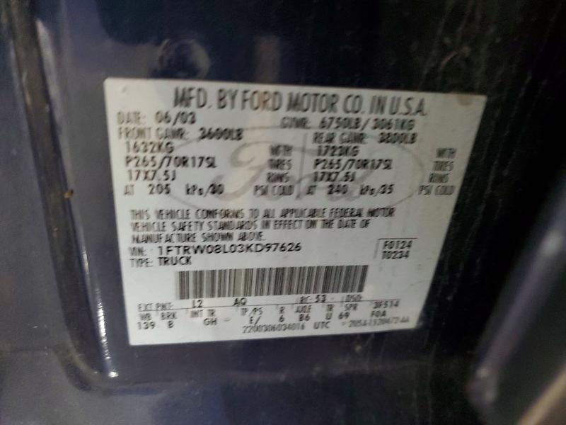 Aukcja sprzedaży 2003 Ford F150, vin: 1FTRW08L03KD97626, numer aukcji: 97377685