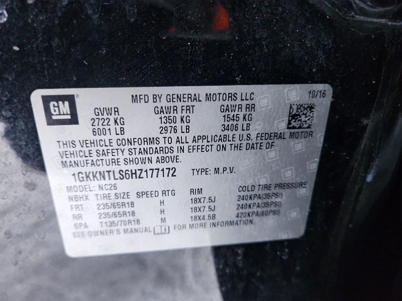 73910125 :رقم المزاد ، 1GKKNTLS6HZ177172 vin ، 2017 Gmc Acadia مزاد بيع