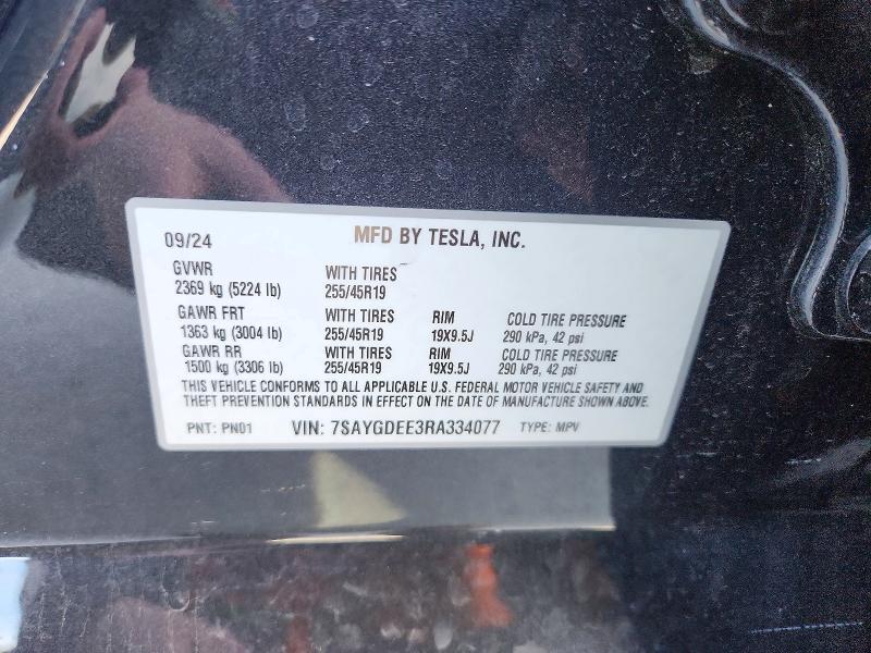 Продаж на аукціоні авто 2024 Tesla Model Y, vin: 7SAYGDEE3RA334077, номер лоту: 73035275