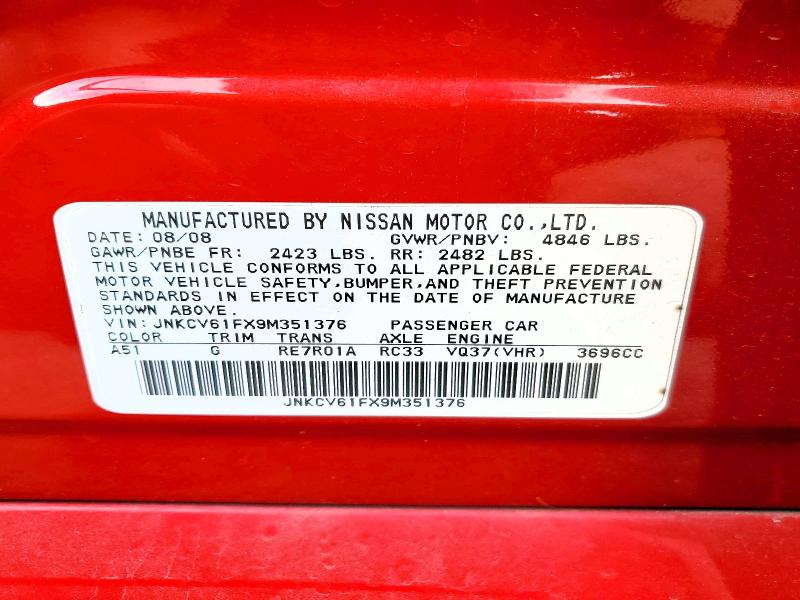 99874855 :رقم المزاد ، JNKCV61FX9M351376 vin ، 2009 Infiniti G37 Sedan مزاد بيع
