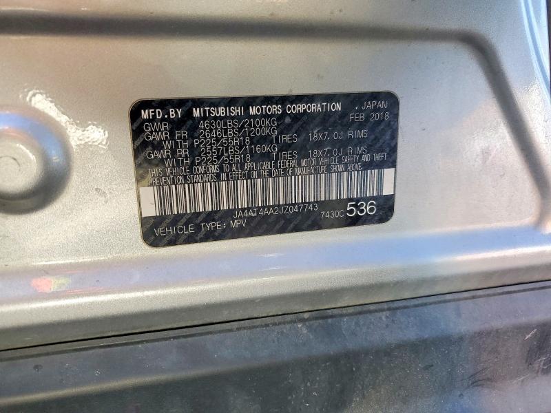 2018 Mitsubishi Eclipse Cross მანქანა იყიდება აუქციონზე, vin: JA4AT4AA2JZ047743, აუქციონის ნომერი: 99043385