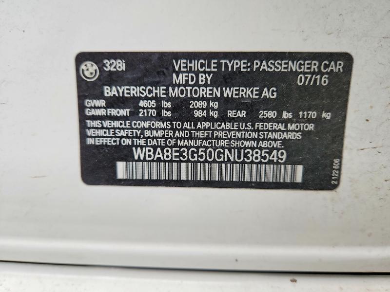 Aukcja sprzedaży 2016 Bmw 328 Xi Sul, vin: WBA8E3G50GNU38549, numer aukcji: 73720455