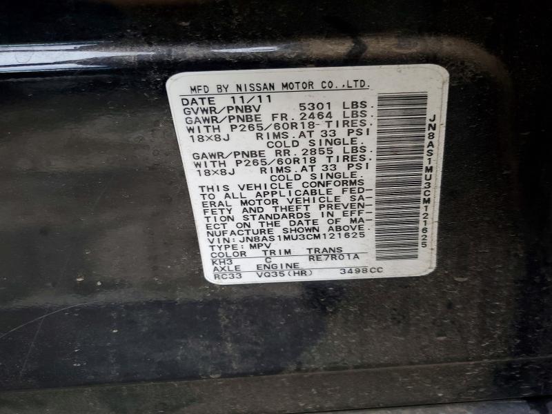 Aukcja sprzedaży 2012 Infiniti Fx35, vin: JN8AS1MU3CM121625, numer aukcji: 99328205
