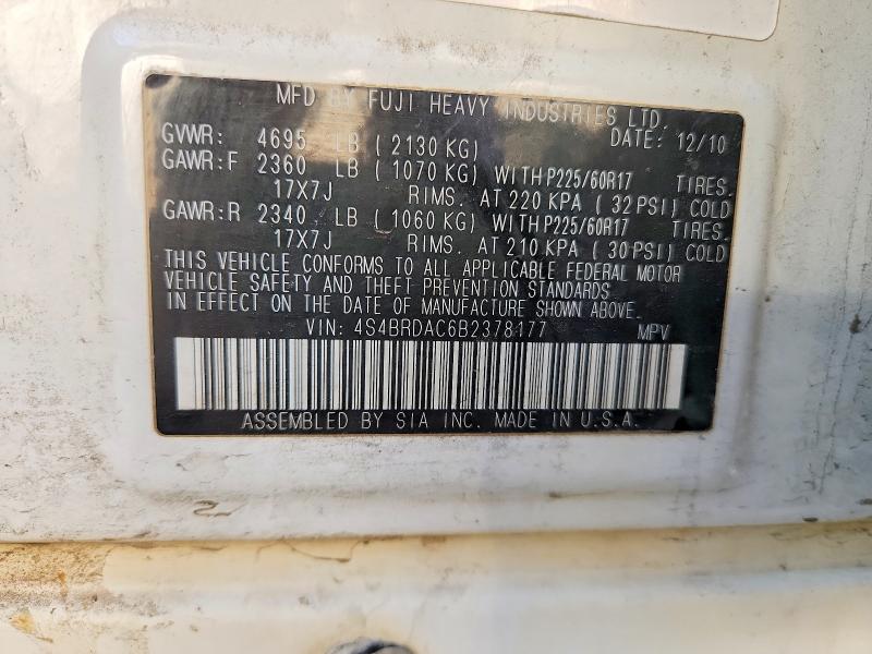 74859575 :رقم المزاد ، 4S4BRDAC6B2378177 vin ، 2011 Subaru Outback مزاد بيع