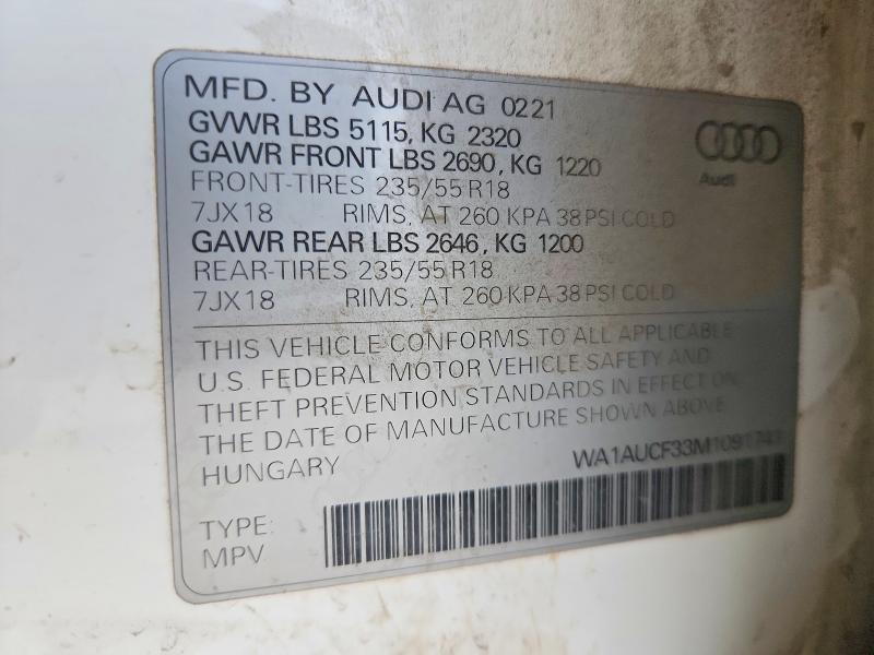 Aukcja sprzedaży 2021 Audi Q3, vin: WA1AUCF33M1091741, numer aukcji: 72893065