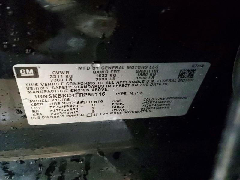 Aukcja sprzedaży 2015 Chevrolet Tahoe, vin: 1GNSKBKC4FR250116, numer aukcji: 99527875