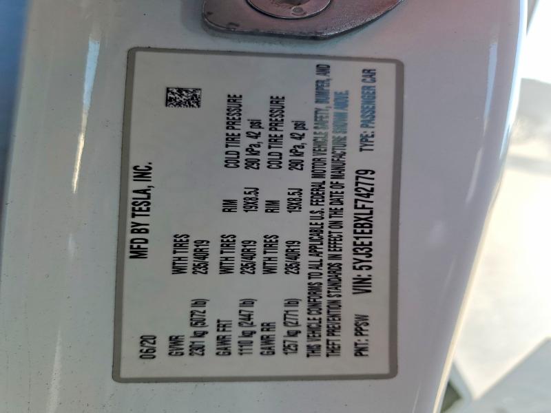Aukcja sprzedaży 2020 Tesla Model 3, vin: 5YJ3E1EBXLF742779, numer aukcji: 99529525