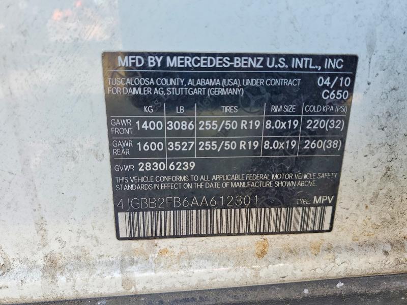 Продажа на аукционе авто 2010 Mercedes-benz Ml 350 Blu, vin: 4JGBB2FB6AA612301, номер лота: 73849415