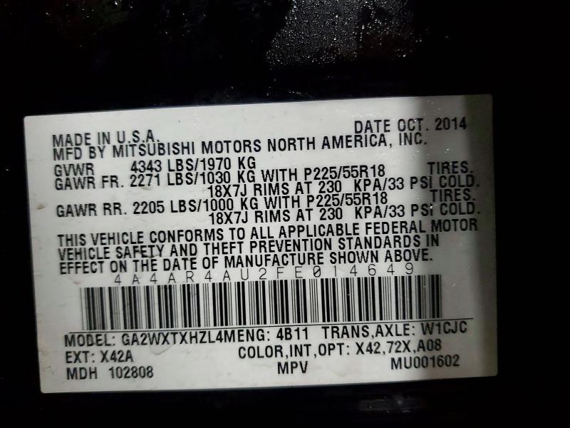 Продаж на аукціоні авто 2015 Mitsubishi Outlander Sport, vin: 4A4AR4AU2FE014649, номер лоту: 74845895