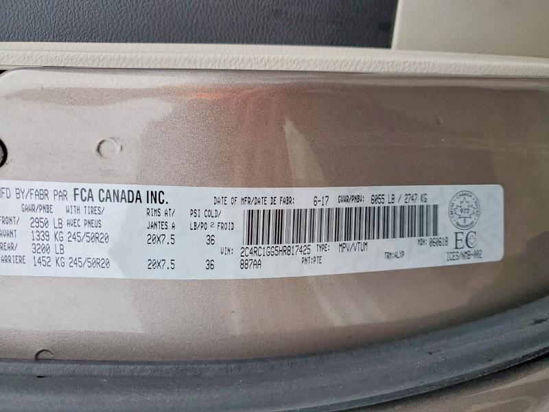 2017 Chrysler Pacifica მანქანა იყიდება აუქციონზე, vin: 2C4RC1GG5HR817425, აუქციონის ნომერი: 99320295