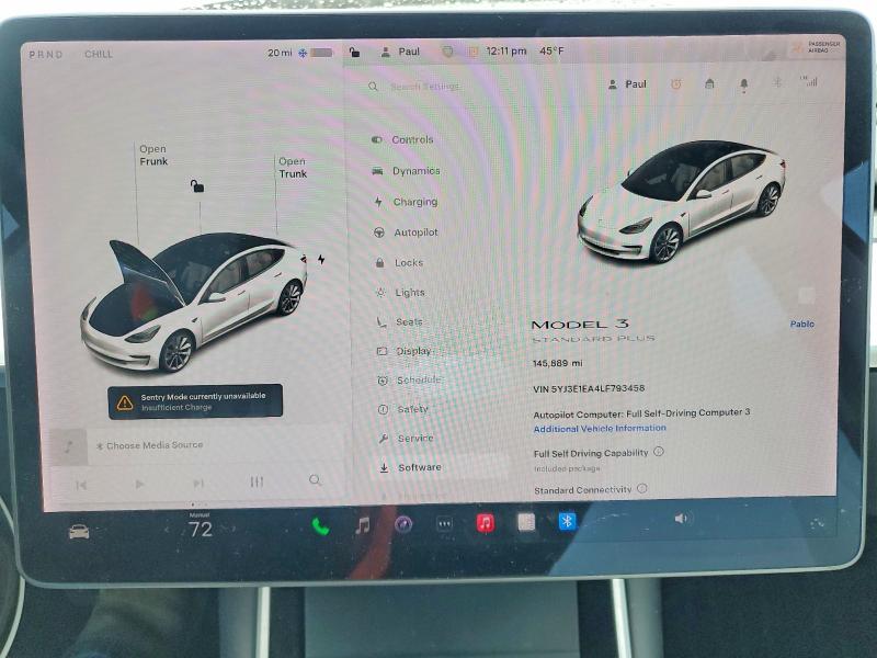 Auction sale of the 2020 Tesla Model 3, vin: 5YJ3E1EA4LF793458, lot number: 96051145