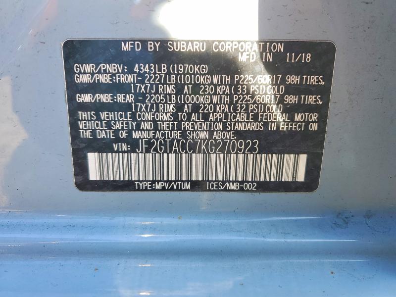 Aukcja sprzedaży 2019 Subaru Crosstrek, vin: JF2GTACC7KG270923, numer aukcji: 74404695