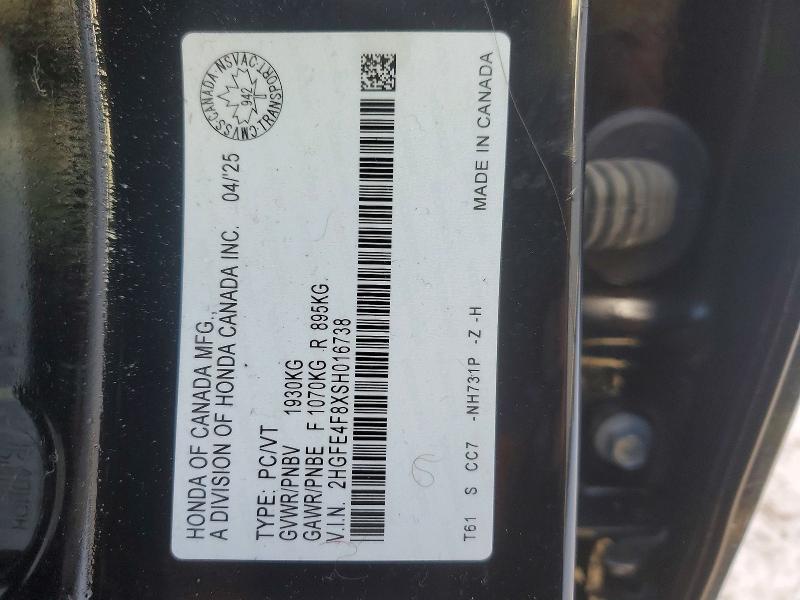 Продаж на аукціоні авто 2025 Honda Civic Sport Touring, vin: 2HGFE4F8XSH016738, номер лоту: 73934095