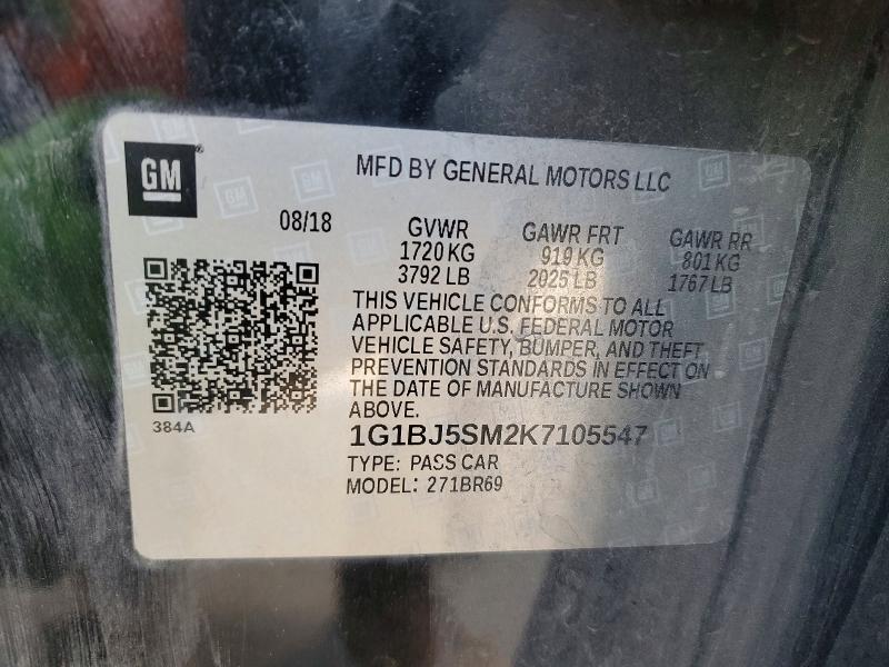 Aukcja sprzedaży 2019 Chevrolet Cruze, vin: 1G1BJ5SM2K7105547, numer aukcji: 73881325