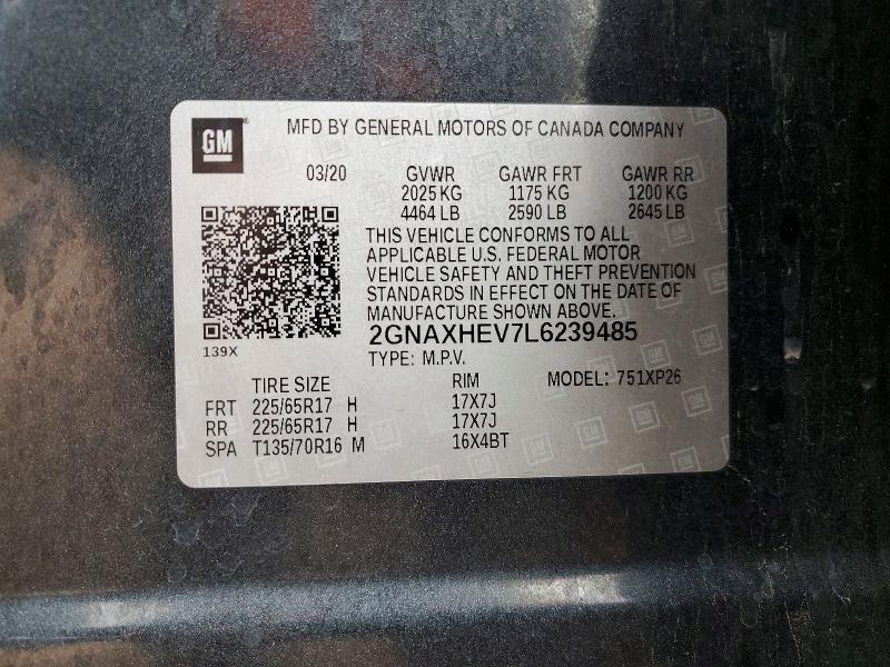 Продажа на аукционе авто 2020 Chevrolet Equinox, vin: 2GNAXHEV7L6239485, номер лота: 98411695