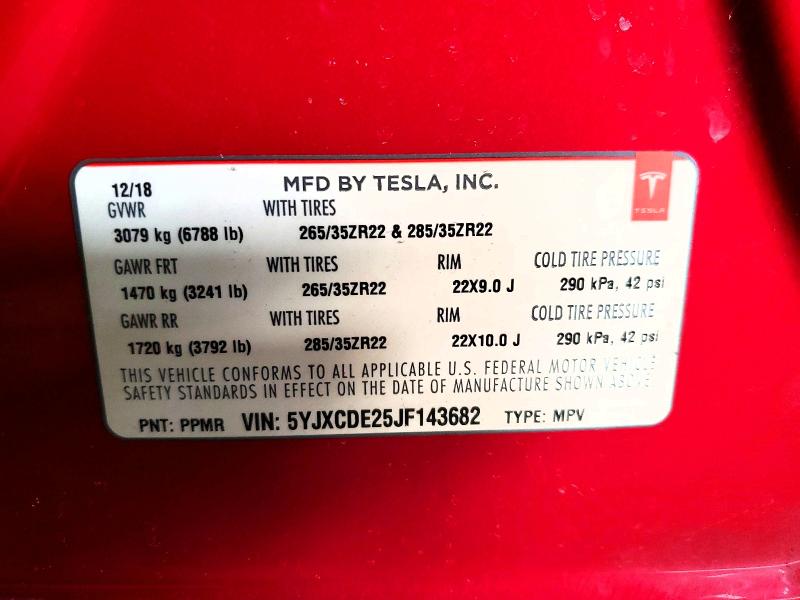 Продажа на аукционе авто 2018 Tesla Model X, vin: 5YJXCDE25JF143682, номер лота: 98389875