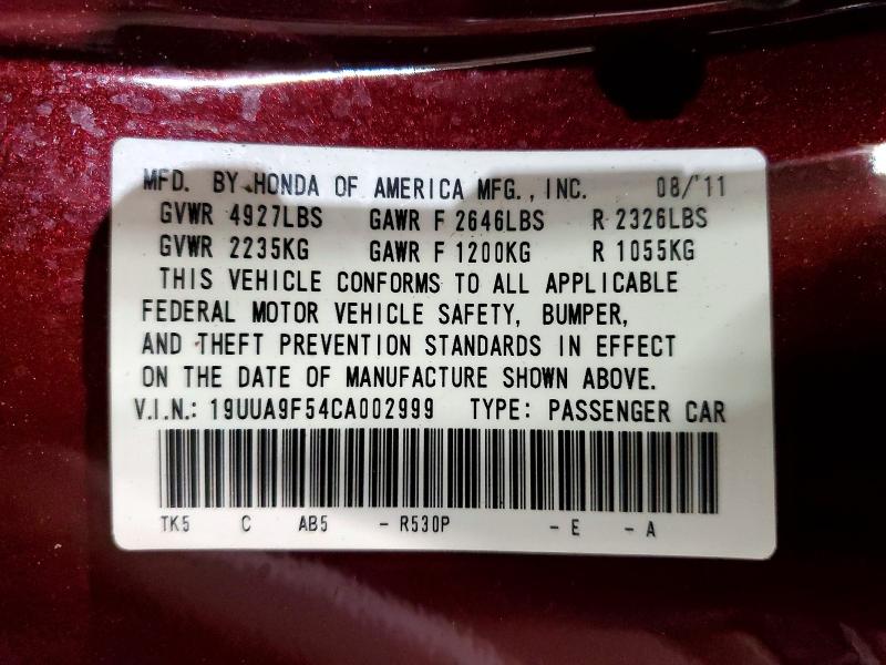 Aukcja sprzedaży 2012 Acura Tl, vin: 19UUA9F54CA002999, numer aukcji: 73275355