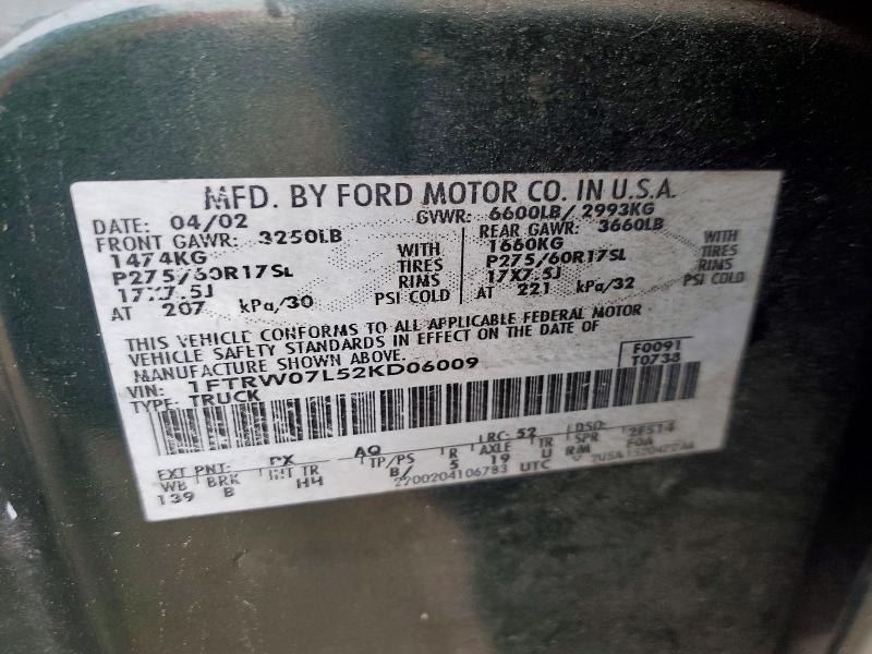 Продажа на аукционе авто 2002 Ford F150, vin: 1FTRW07L52KD06009, номер лота: 74449095