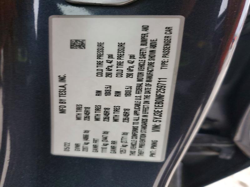 82604185 :رقم المزاد ، 5YJ3E1EB0NF259711 vin ، 2022 Tesla Model 3 مزاد بيع