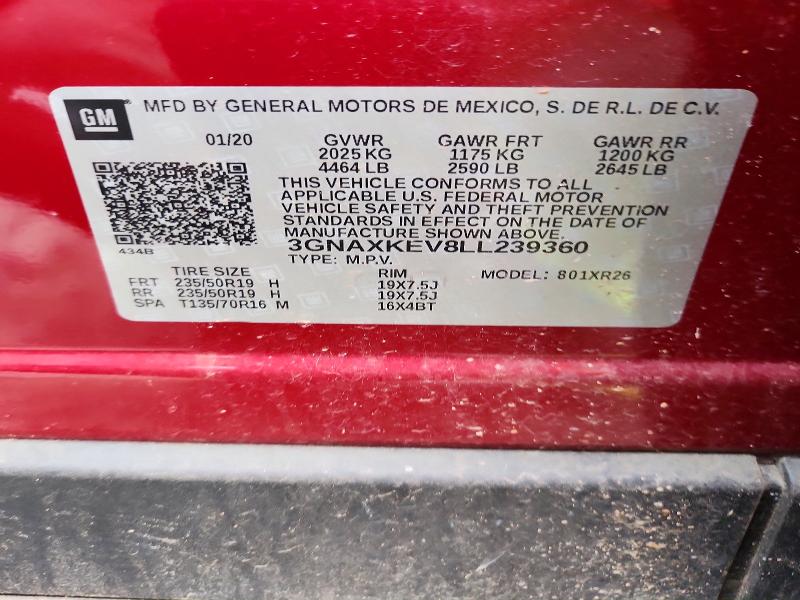Aukcja sprzedaży 2020 Chevrolet Equinox, vin: 3GNAXKEV8LL239360, numer aukcji: 98408835
