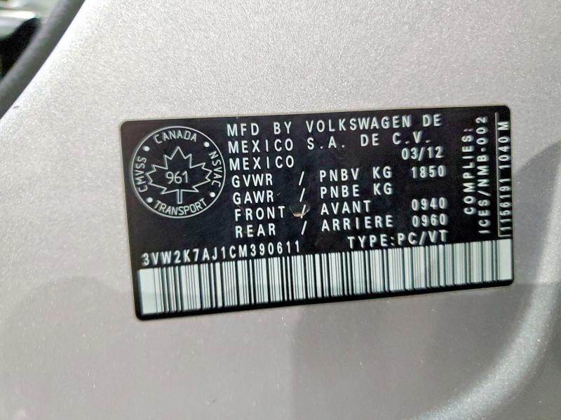 Aukcja sprzedaży 2012 Volkswagen Jetta, vin: 3VW2K7AJ1CM390611, numer aukcji: 96254395